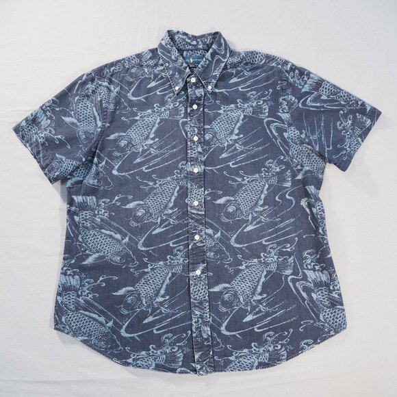 Ralph Lauren Shirt Mens XXL Blue Fish All Over Preppy Nautical Coastal Grandpa - Picture 1 of 8